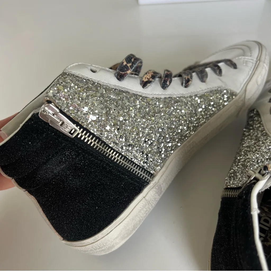 New Golden Goose Slide Mid Top Mids Slides Glitter Leather Sneakers - Image 6