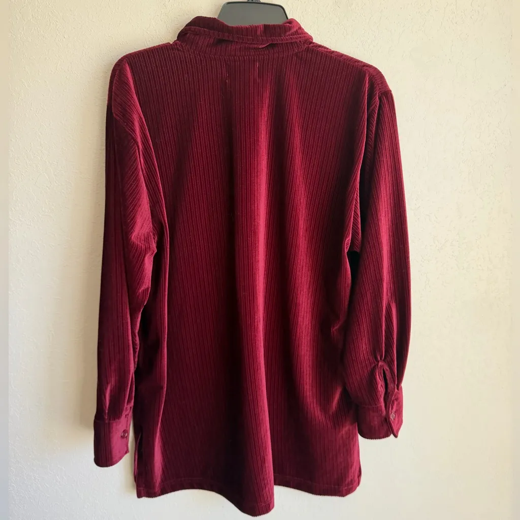Amanda Stewart Leisurewear Wine Velvet Button Down Tunic Womens M Vintage 90s Red Size M - Image 5