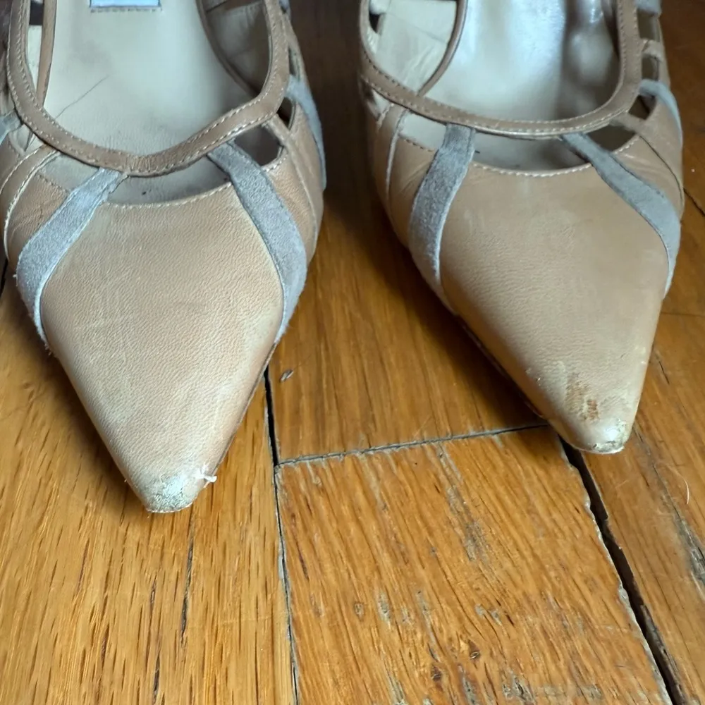 JIMMY CHOOSE Strappy Leather Stiletto Kitten Heel Tan Beige size 36.5 - Image 3