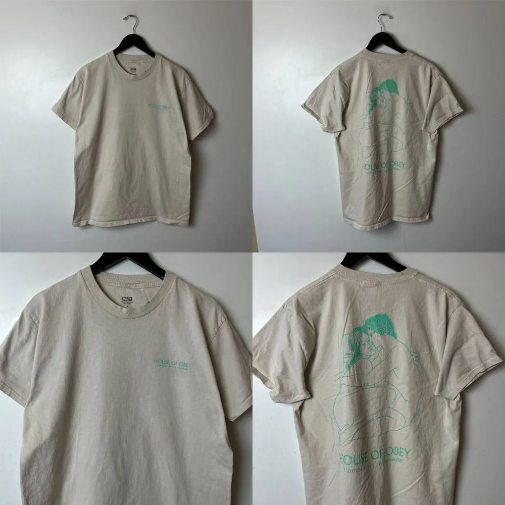 House of Obey Lovers T Shirt Cream Large L Graphic Tee 100% Cotton Short Sleeve - Image 14
