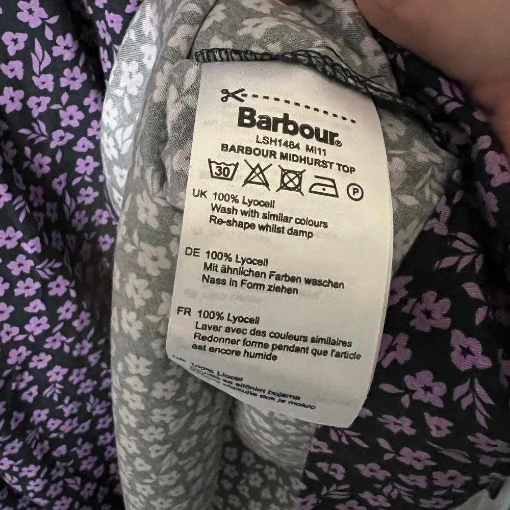 Barbour‎ Womens Blouse SZ 8 Midhurst Floral Print High Neck Purple Long Sleeve - Image 3