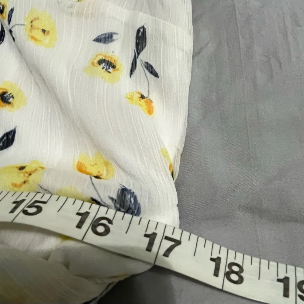 DKNY Midi Yellow Floral V-neck Ruffle Dress Size 12 - Image 14