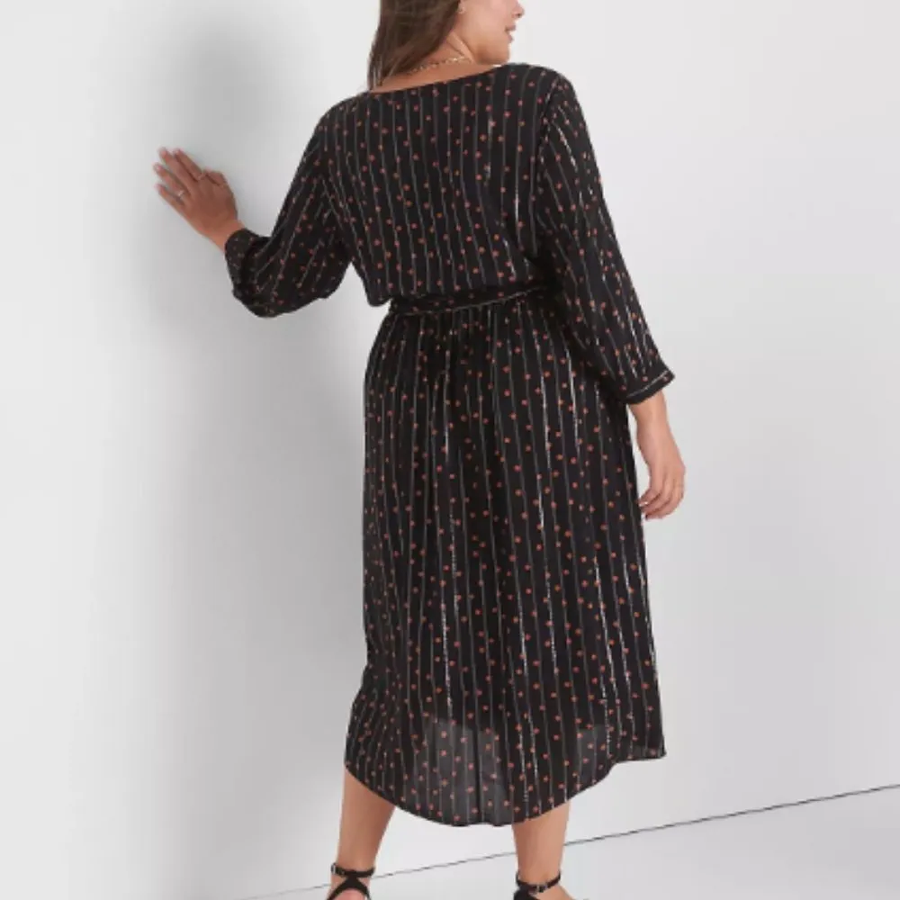 Lane Bryant 3/4-Sleeve Notch-Neck Shirttail-Hem Dress Fall Dot Women's 16 - Image 2