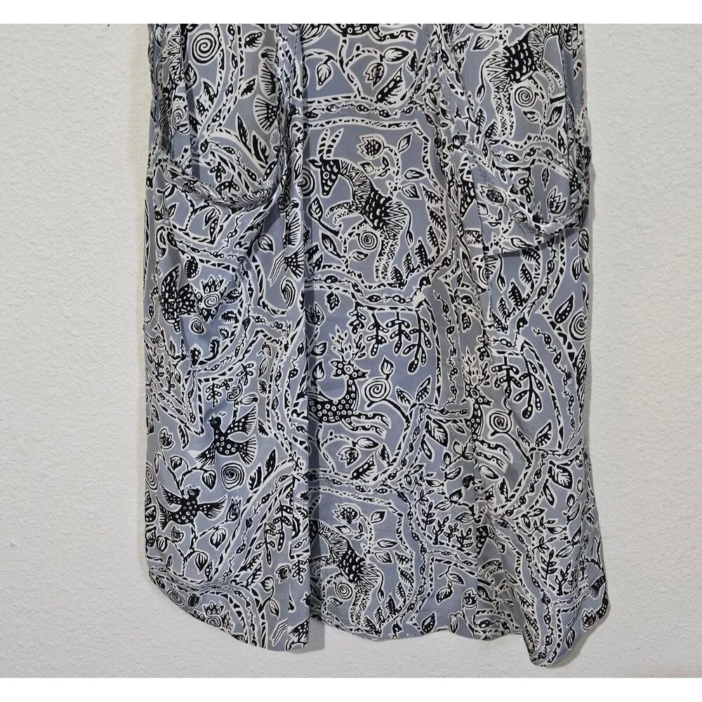 Joie Sparrow Bird Silk Tank Top Womens Size L Embellished Racerback Gray Black - Image 7