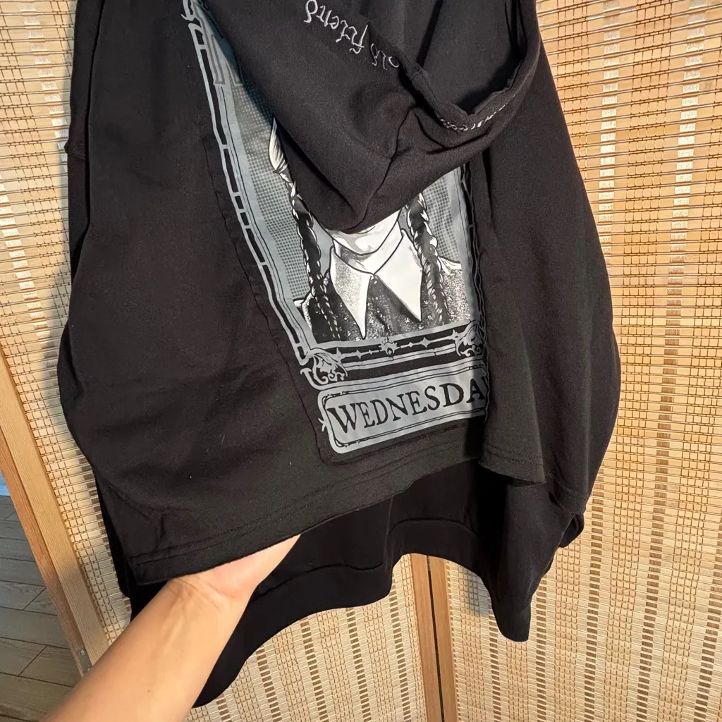 Wednesday Split Window oversized black Hoodie sweatshirt sweater jacket coat - Image 8