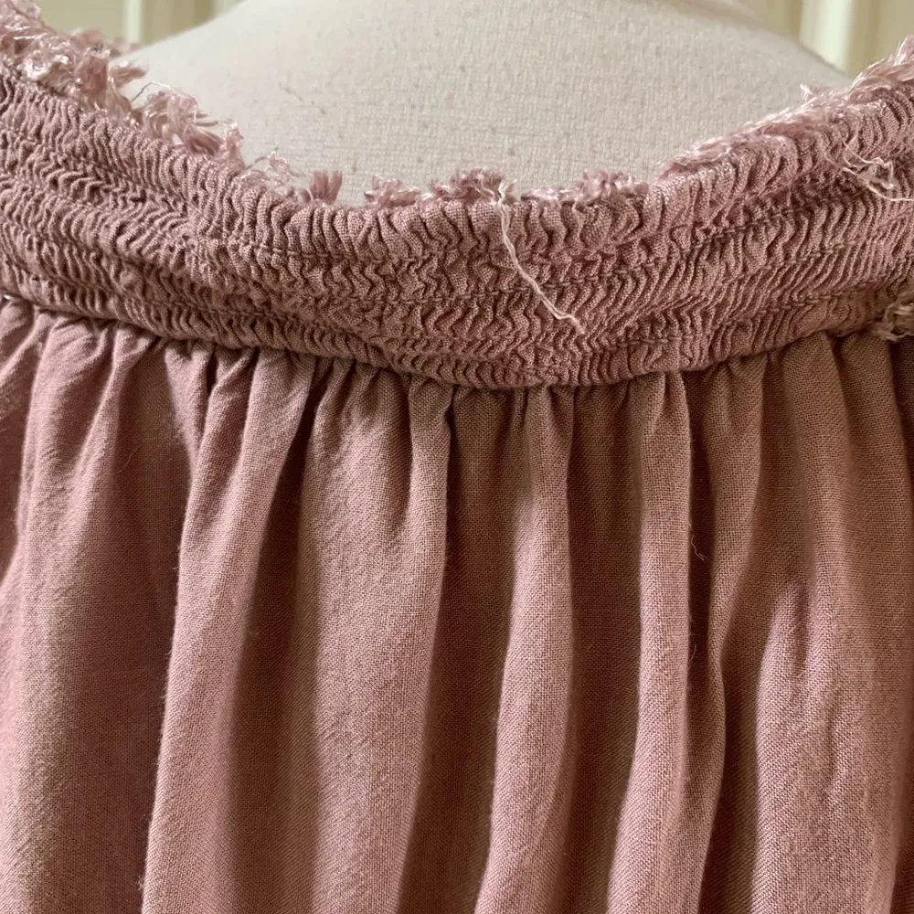 Hippie Laundry Mauve Peasant Boho Top M Women Crop Smocked Fringe Off Shouly - Image 9