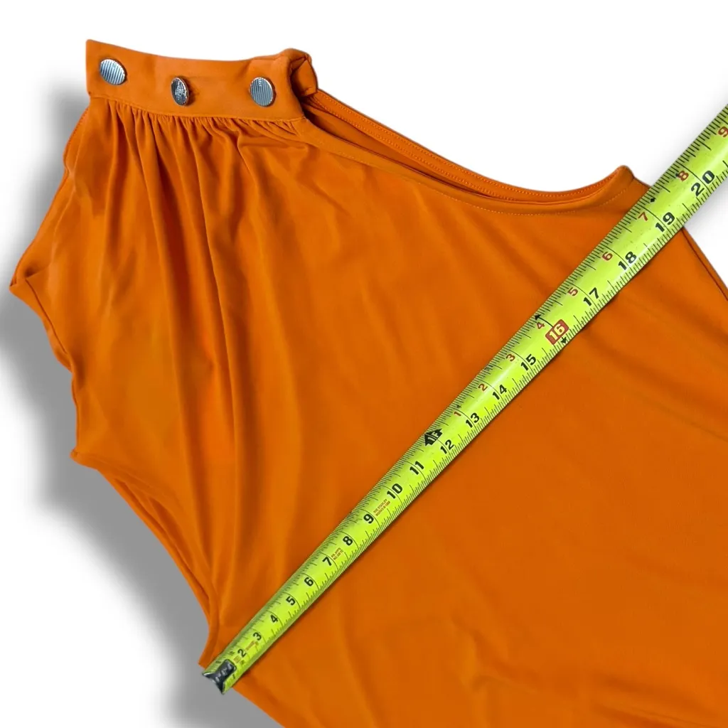 NWT DKNY Orange High Neck Mock Neck Silver Button Office Top – Medium - Image 5