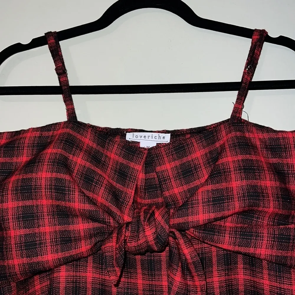 Loveriche medium buffalo plaid bow top spaghetti straps adjustable bow front NWT - Image 3