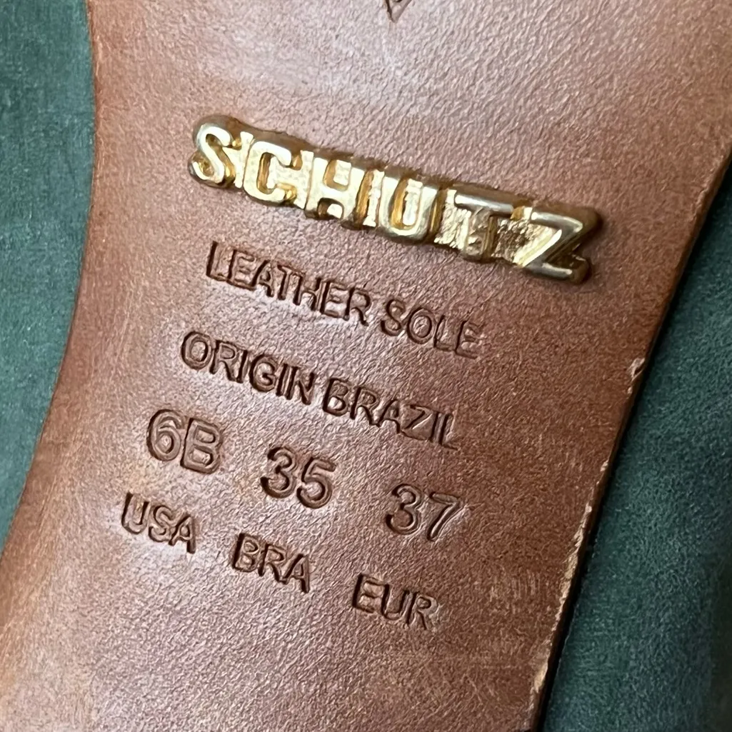 Schutz Green Suede D’Orsay Peep Toe Pumps 6B Women’s High Heel Classic Elegant - Image 10