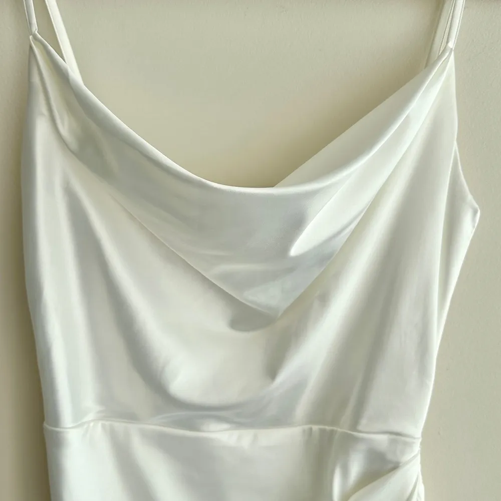 Satin Inspired Silky Midi Cowl Neck Dress, Bridal Shower Graduation Dress, S/M White Size undefined - Image 9
