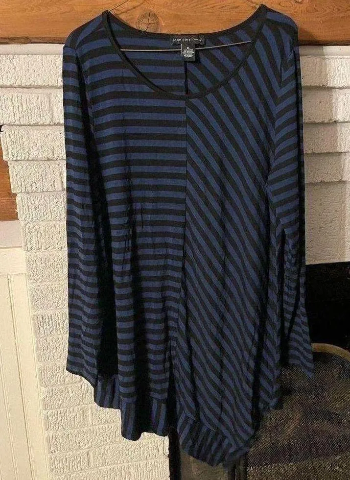 Joan Vass tunic Asymmetrical Top Blue Black XL legging top - Image 3