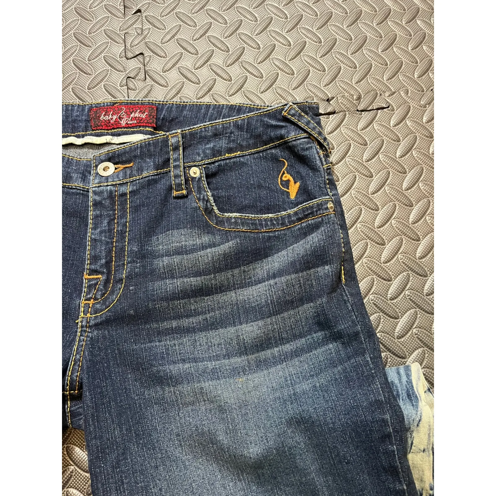 Vintage Y2K Women's Baby Phat Acid Wash Bleach Bottom Cuff Jeans Wide Leg 13 - Image 2