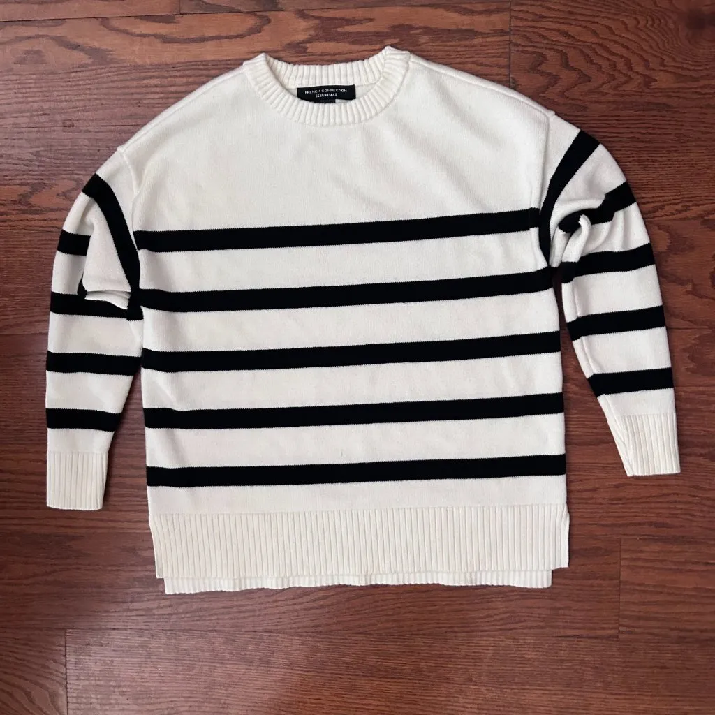 French Connection Striped Crewneck Sweater Size Small Drop Shoulder - Image 10