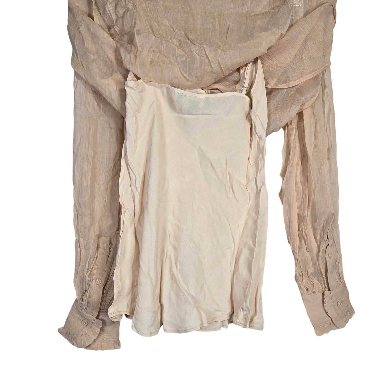 J. Crew‎ Ruffle button-up shirt in crinkle chiffon in Pale Pine 00 NWT - Image 7