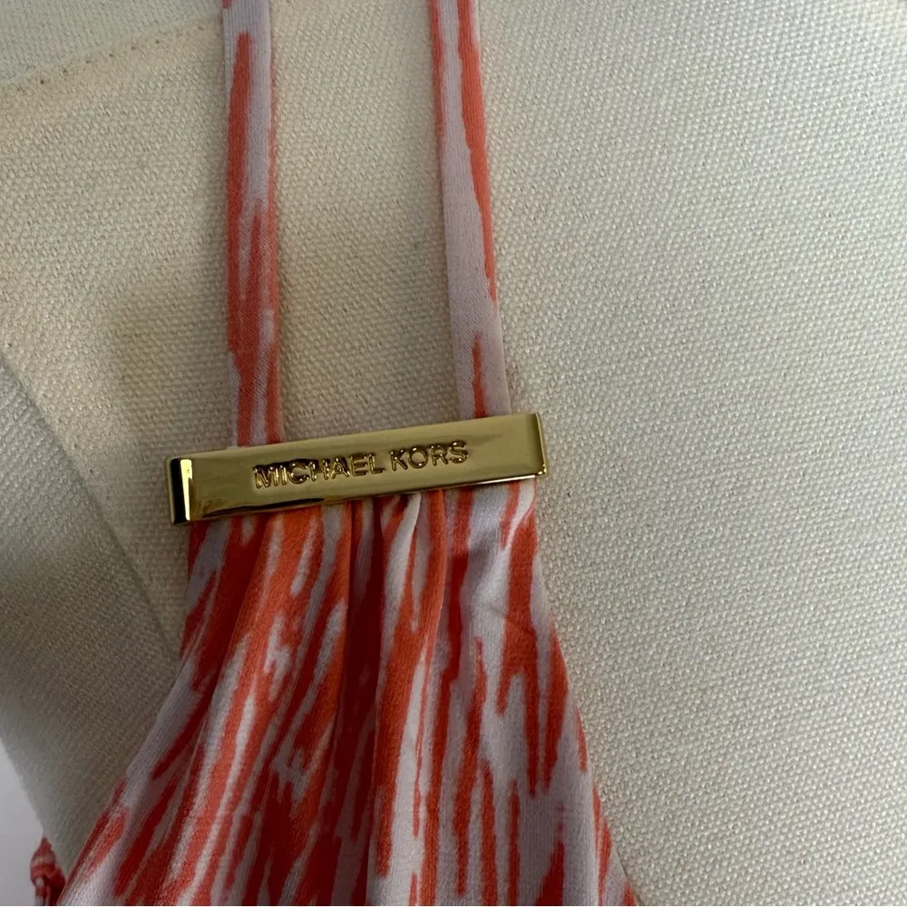 Michael Kors Strappy Tank Top Gold Metal Logo Detail Women’s Size Small Orange - Image 7