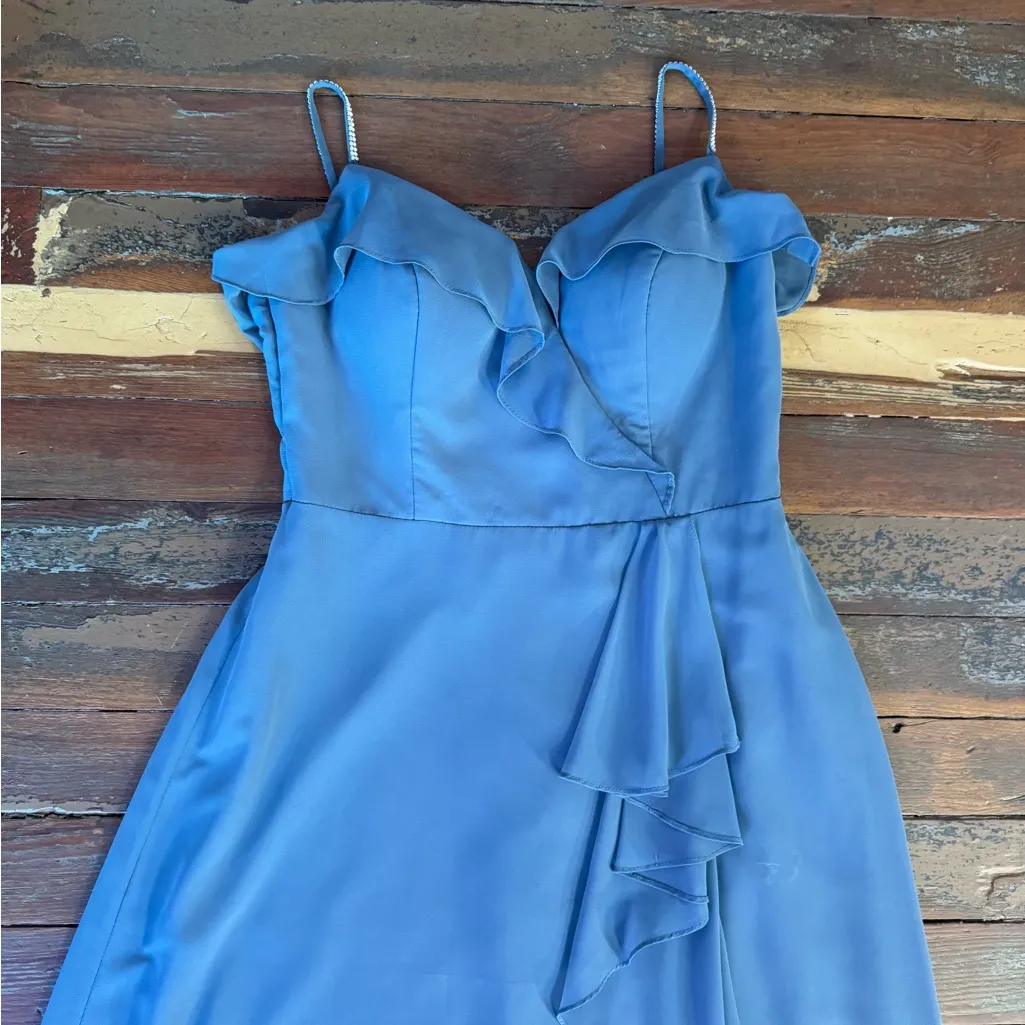 Azazie Tarnie A-Line Chiffon Dress w Ruffles in Twilight ~ Size A10 💚🍄 - Image 6