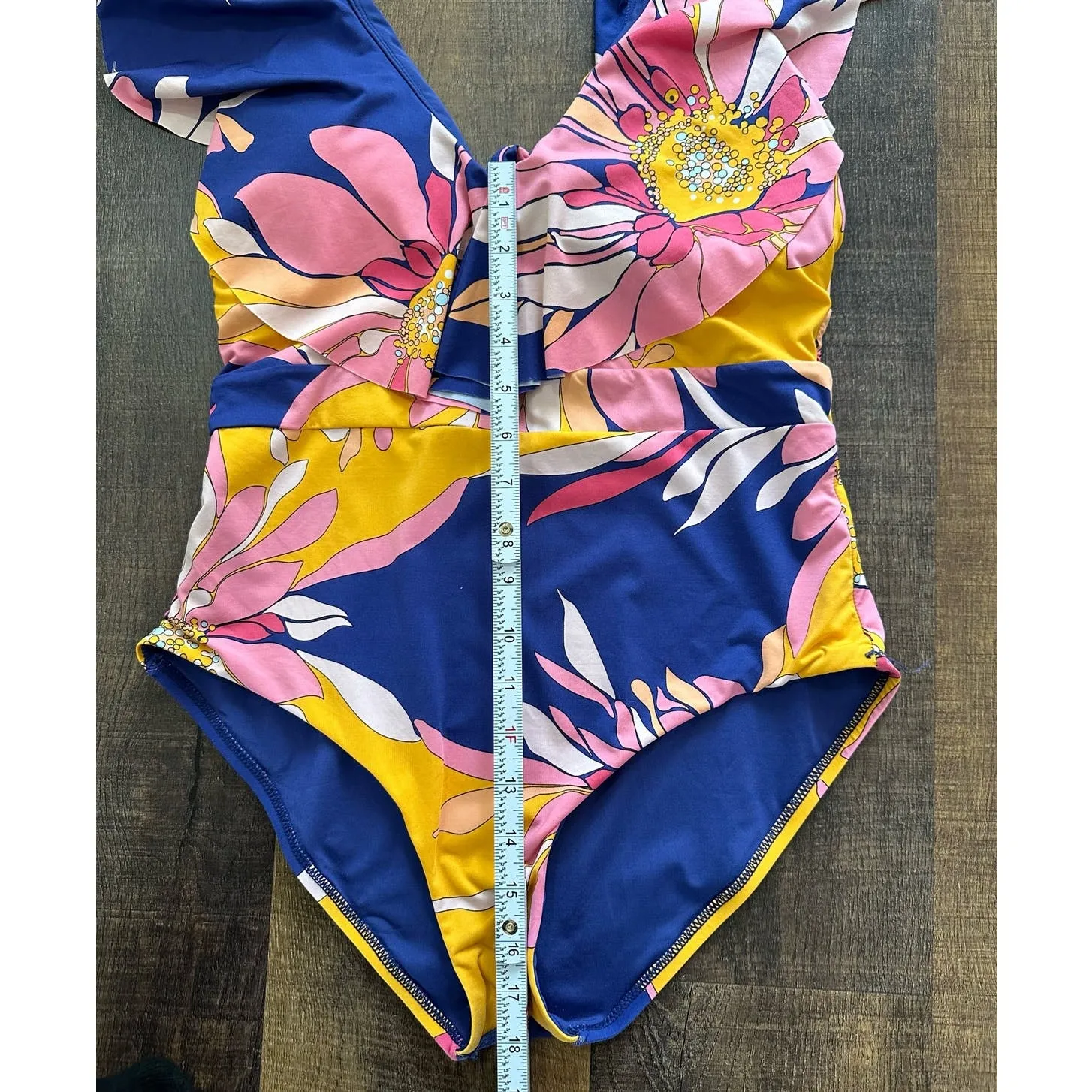 Trina Turk Breeze Ruffle Plunge Floral Print One Piece Swimsuit Size 12 - Image 4