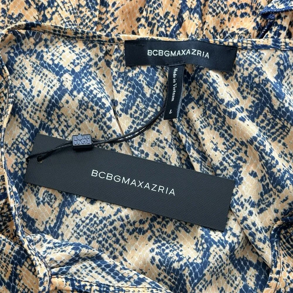 BCBGMAXAZRIA L Women's animal print Tiered Ruffle Dress Smoked Waist - Image 5