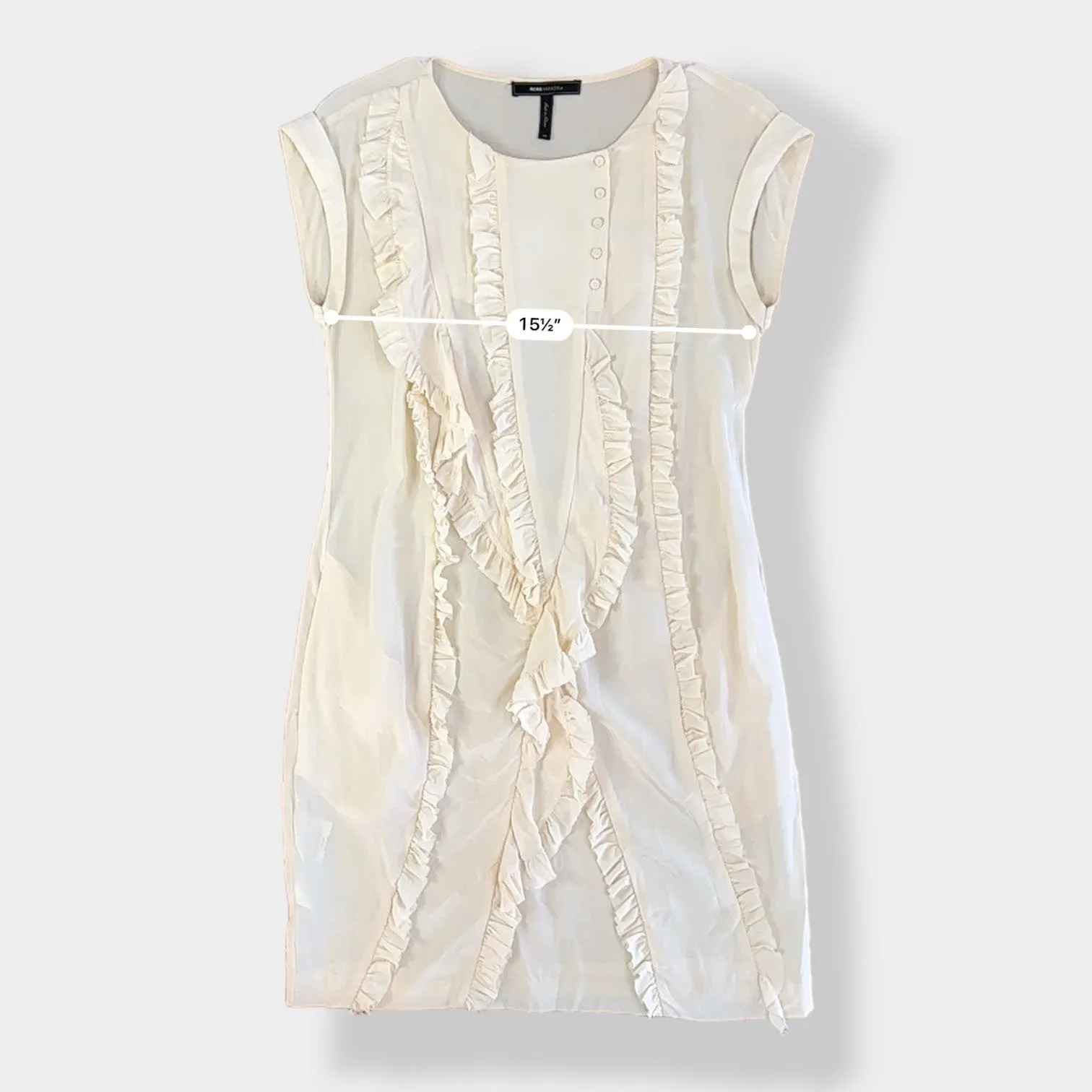 BCBG MAXAZRIA Woven 100% Silk Ruffled‎ Dress in color Chalk Size XS - Image 4