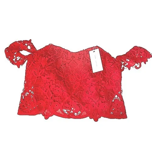 LUSH Red Lace Off Shoulder Cropped Top Style Size L Juniors - Image 2