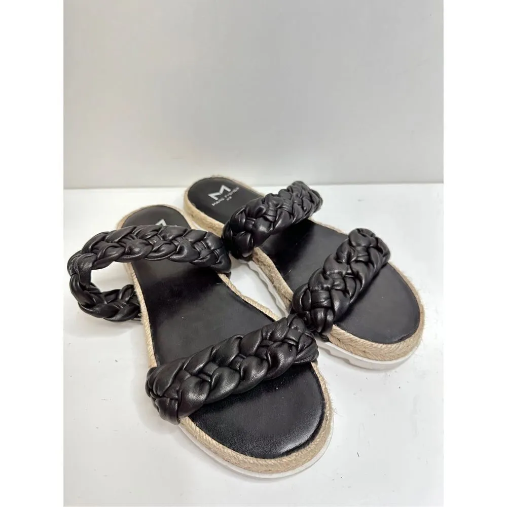 Marc Fisher Sandals‎ Womens Size 5 Black Leather Jaimee Espadrille Slide Shoes - Image 3