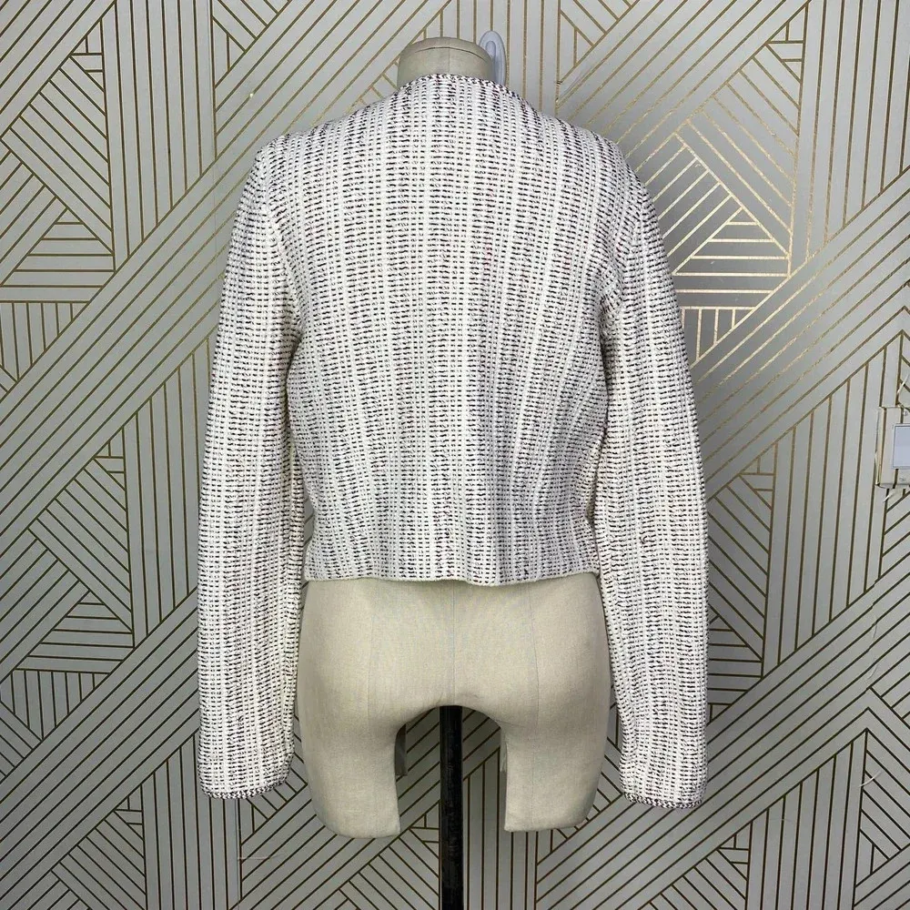 Theory Galinne Speckle Boucle Knit Fringe Sweater Jacket‎ Cream Red Size Small - Image 9