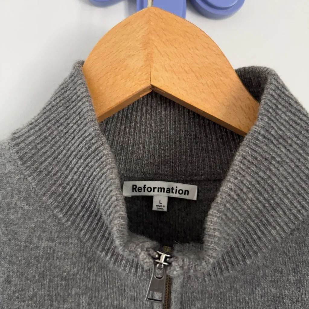 Reformation Large Esti Cashmere Sweater Vest Moto Stripe Grey Fall Winter Ski - Image 4