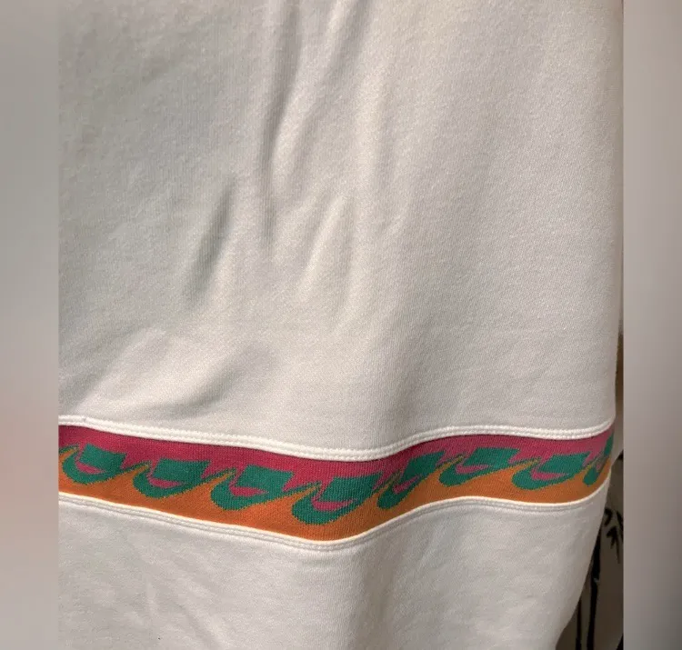 Nike Sportswear "Not A Sample”Fleece Crewneck Pullover White Pink Orange Stripe - Image 6