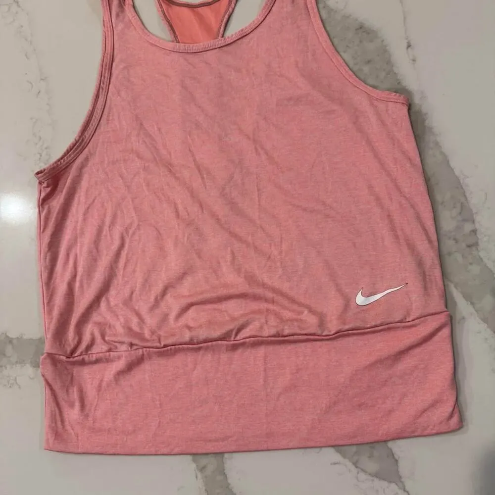 Nike DriFit Athletic TankTop Womens Medium Coral Pink CutOutBack Workout Running - Image 2
