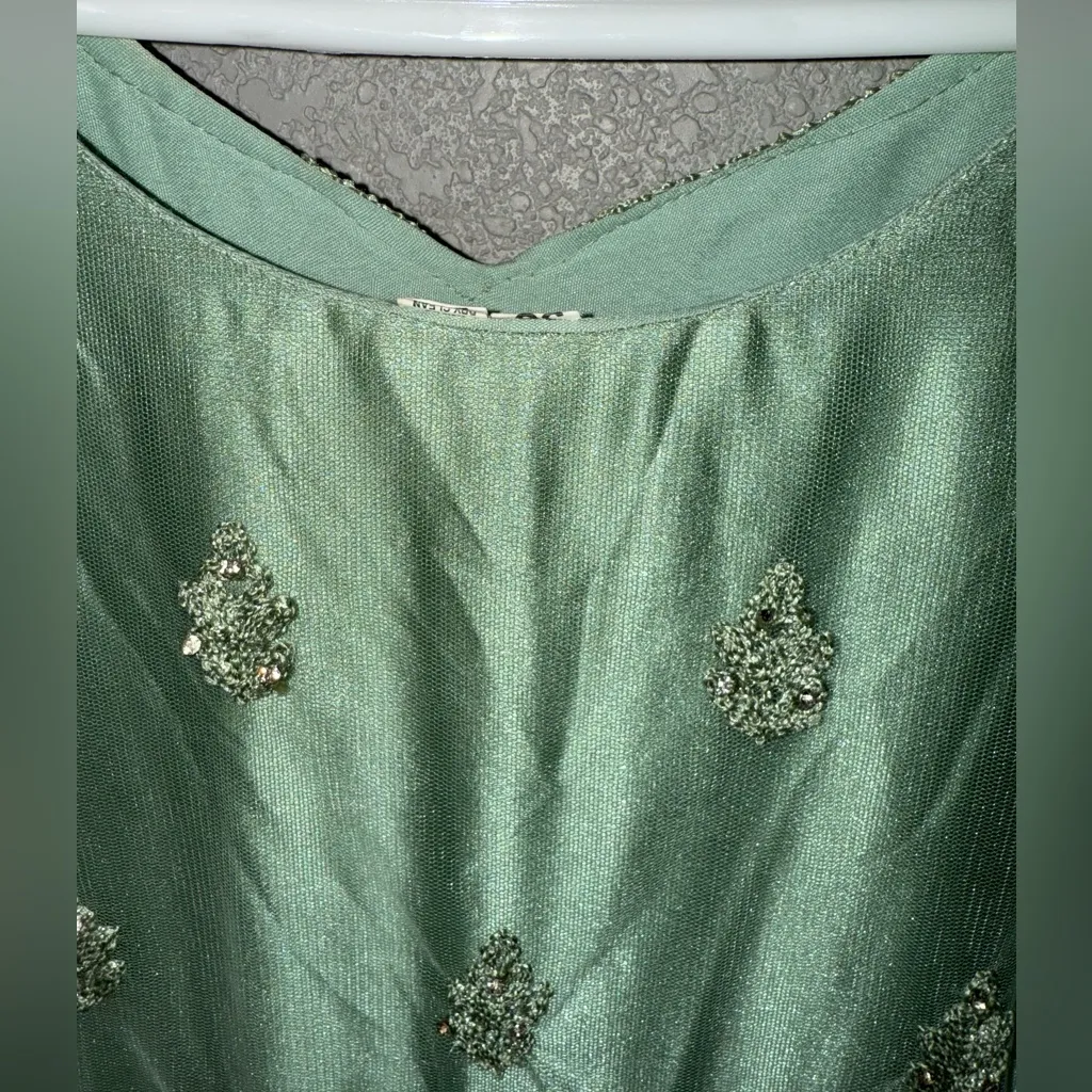 Mint Green Embroidered Anarkali Gown – Indian Pakistani Party Dress - Image 4