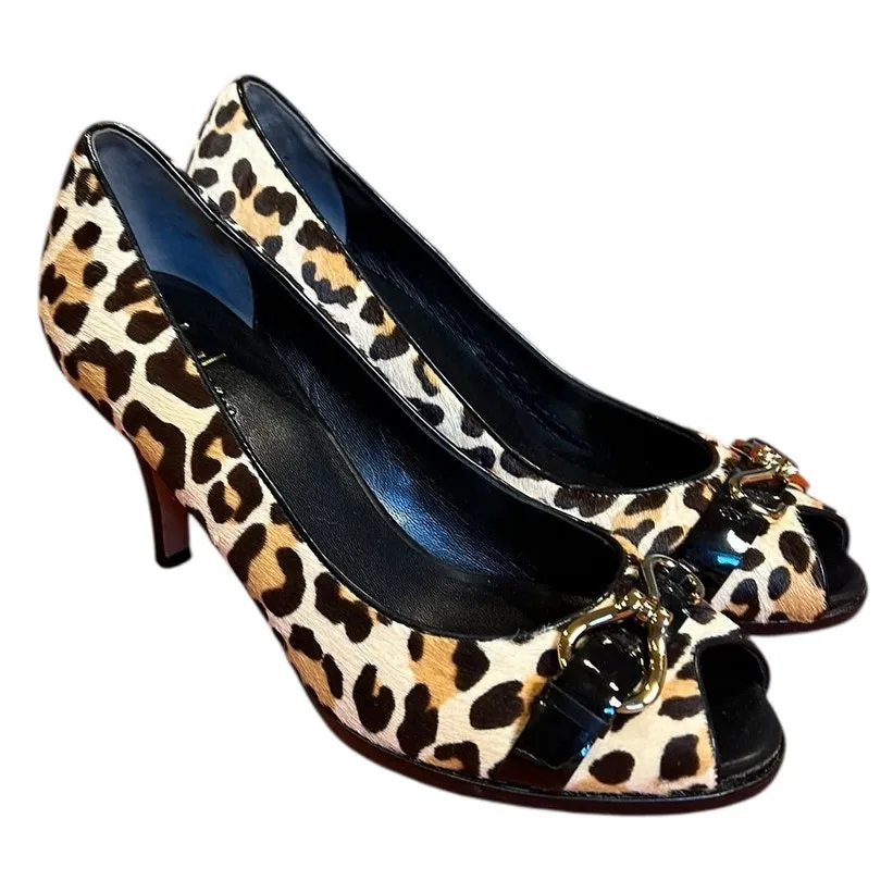 COLE HAAN NIKE Air Women's Peep-Toe Heel Pumps 7.5 B Cheetah Leopard Print Carma - Image 2