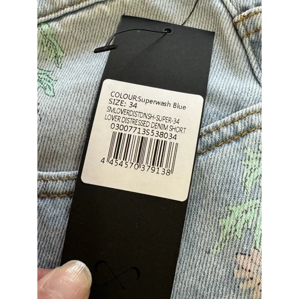 NWT Saint Morta Denim Jean Shorts Size 34 Floral Distressed Cotton Boho Hippie Blue - Image 9