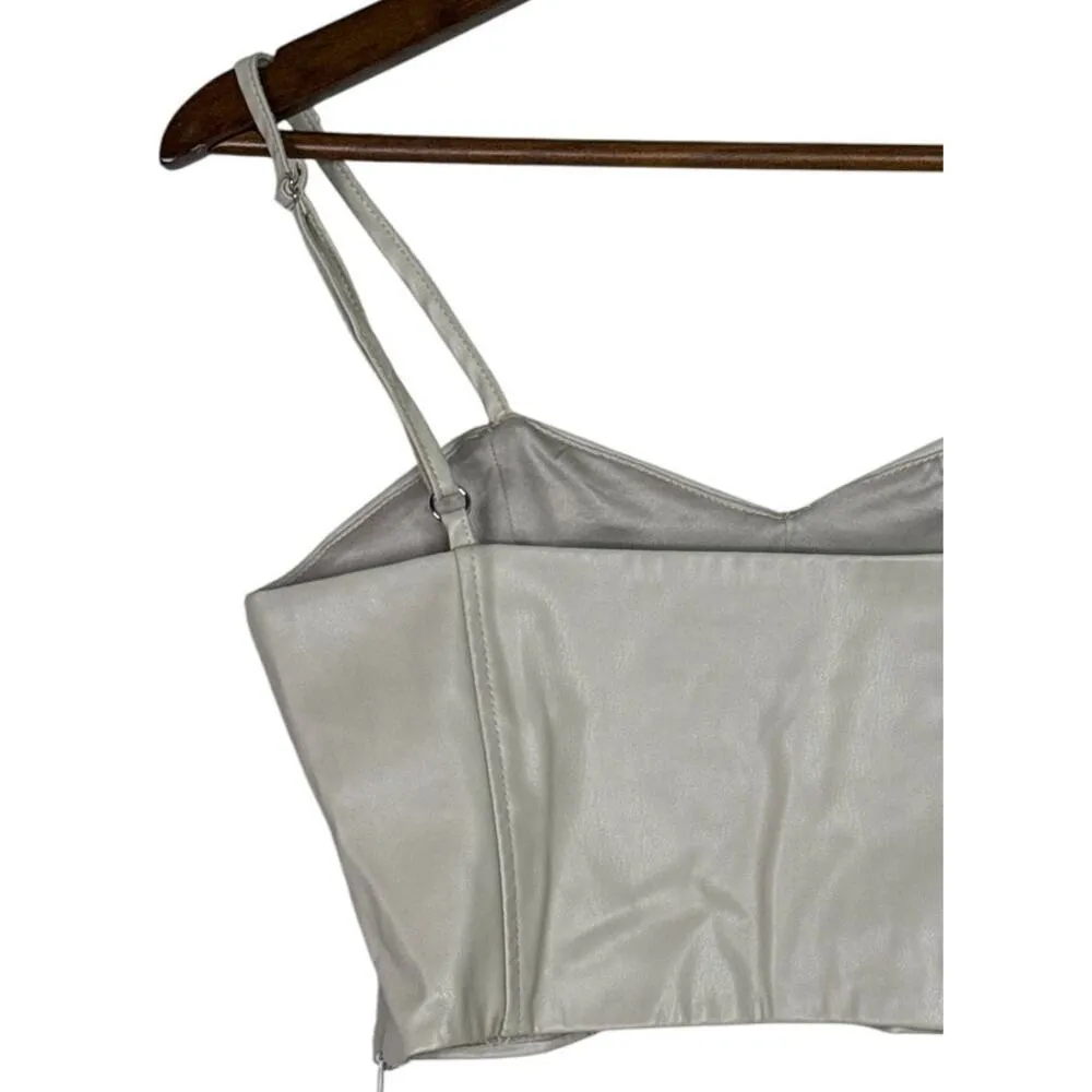 Zara Faux Leather Corset Style Adjustable Straps Crop Top Bustier M Stone Beige - Image 8