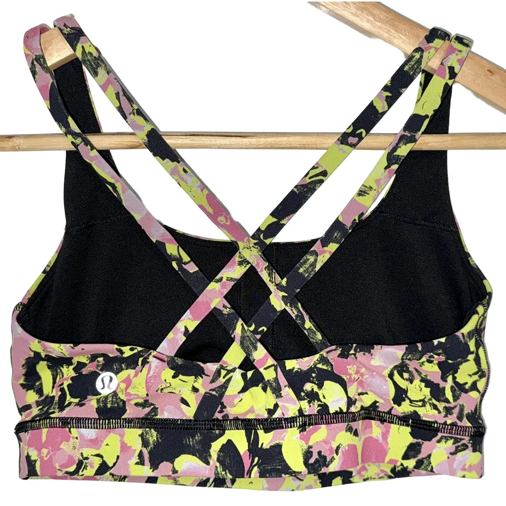 Lululemon Energy Bra Yellow Black Floral Luxtreme Racerback Sports Bra Size 6 - Image 7
