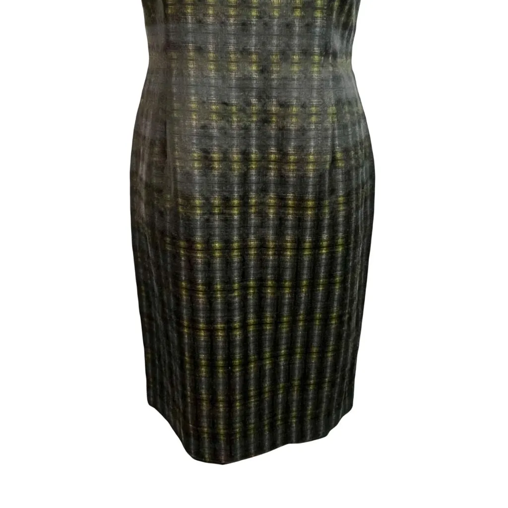 Chic Hilton Hollis Minimalist Plaid Shift Dress 6 Italian Fabric Neutral Muted Gray - Image 6