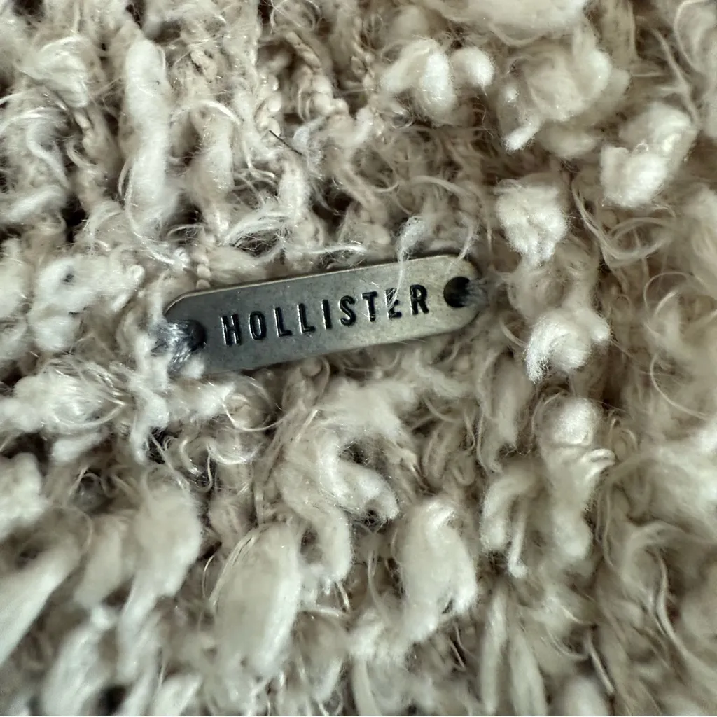 Hollister Teddy Bear Textured Tan Open Front Boho Cardigan size Large - Image 9