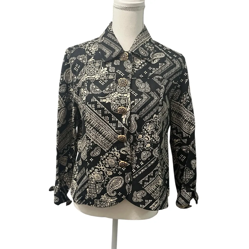 Coldwater Creek Silk Cotton Textured Woven Button Up Jacket/Top Petite M - Image 2