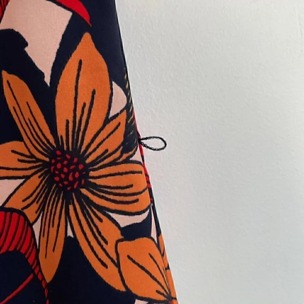 ANN TAYLOR LOFT Autumn Blossom Flutter Dress Red Navy Blue Floral Midi NO BELT - Image 7