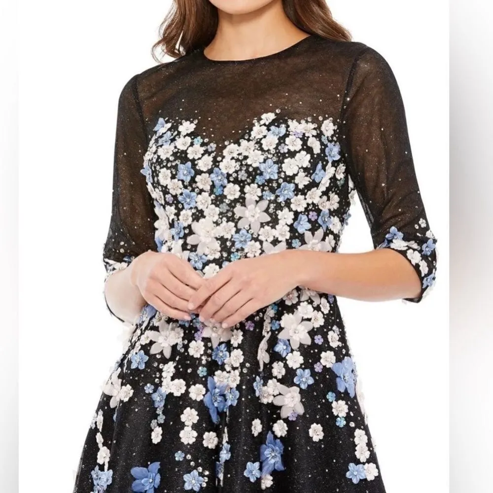 NWOT FLORAL EMBROIDERED A-LINE TEA-LENGTH COCKTAIL DRESS 11161 - Image 5