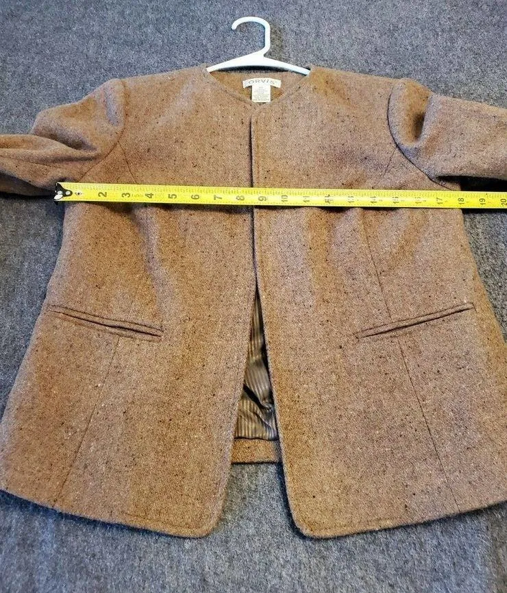 Vintage Orvis Women's Brown Wool Long Sleeve Slim Fit Open Front Blazer Size 6P - Image 10