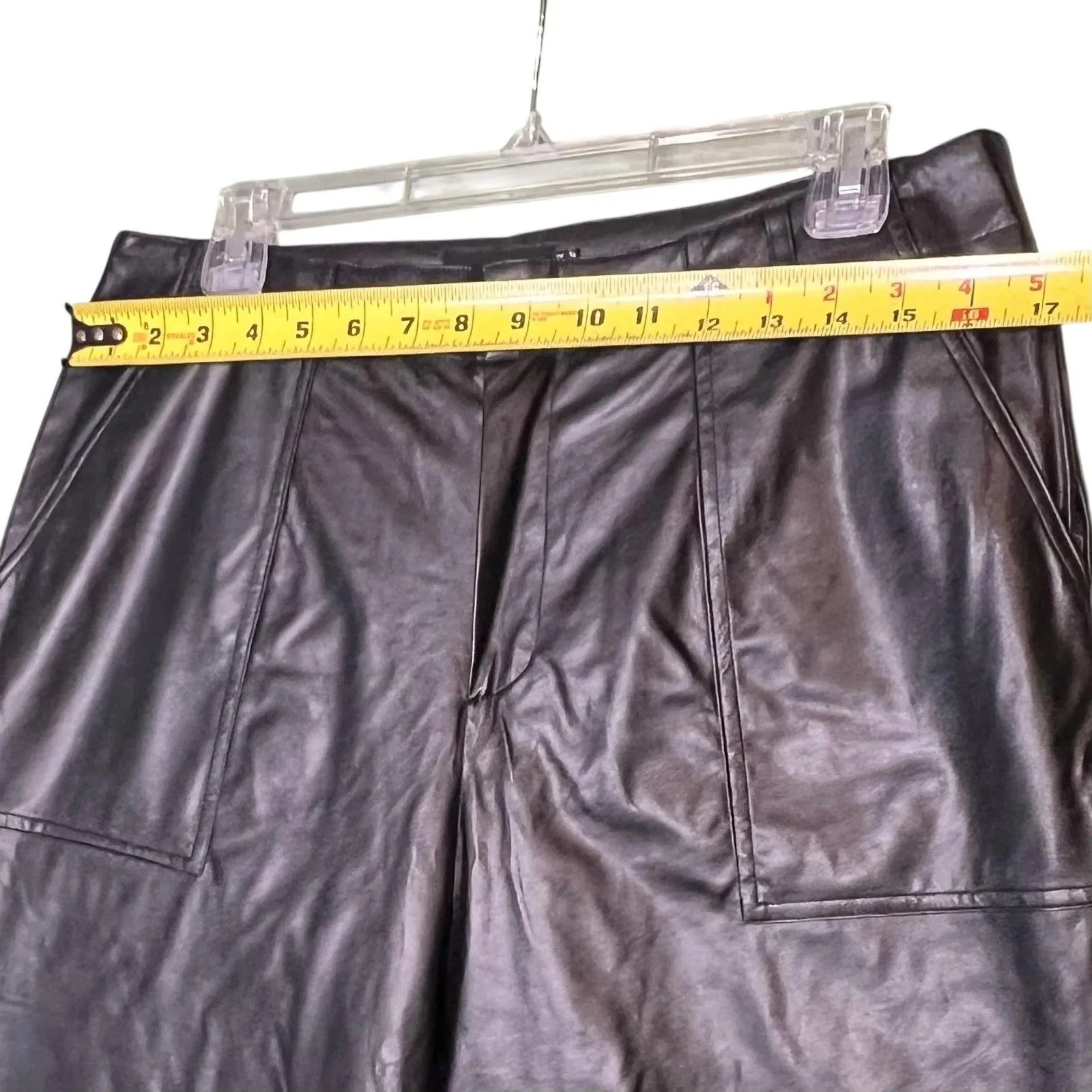 PrettyLittleThing Pants Womens 10 Black Faux Leather High Rise Wide Leg Pockets - Image 4