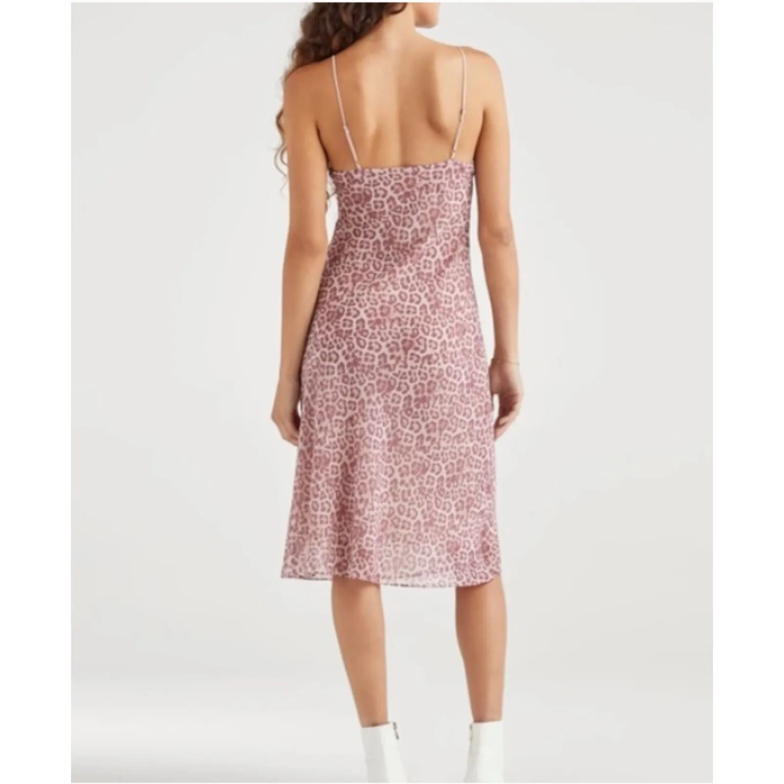 7 for All Mankind Seamed Chiffon Slip Dress in Rose Leopard Pink | Size Large - Image 3