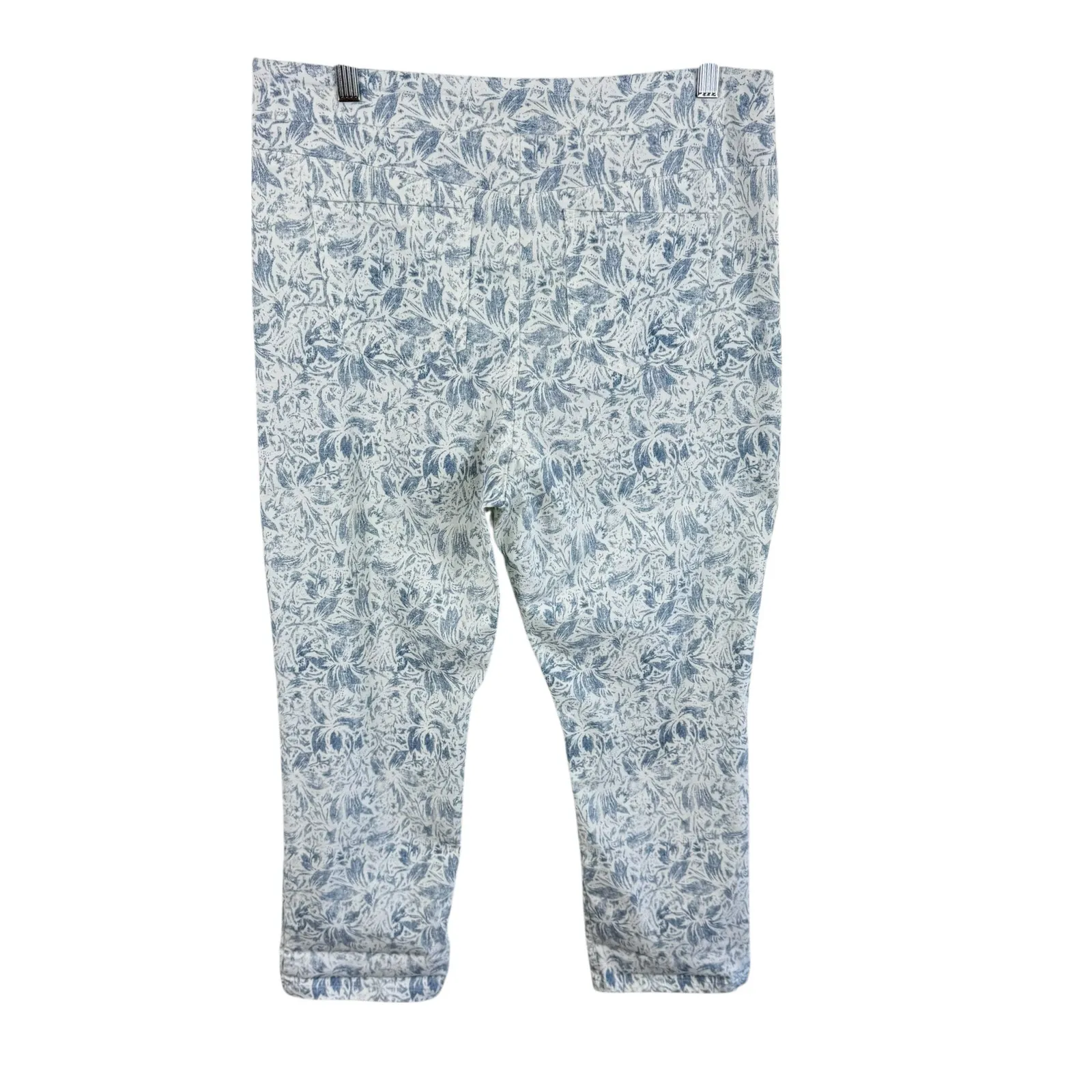 Mario Serrani Italy Blue White Floral High Rise Stretchy Pull On Capri Pants L - Image 2