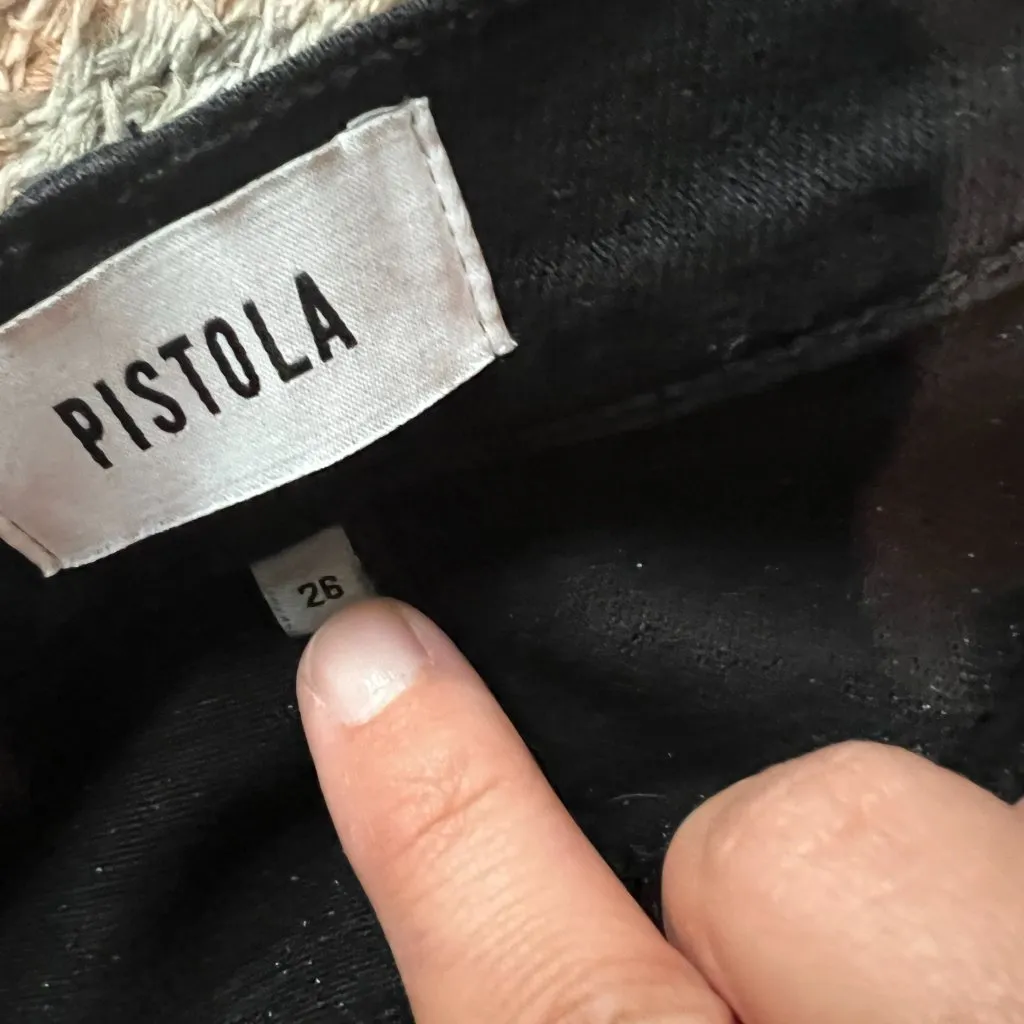 PISTOLA TEAGAN JEANS High Rise Vented Straight SZ 26 Black, Dark Vinyl $148 - Image 6