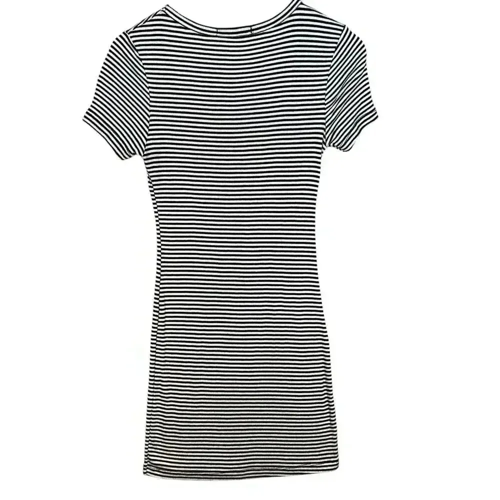 Brandy Melville Black White Cotton Stripped Ribbed Bodycon Mini T-Shirt Dress OS - Image 2