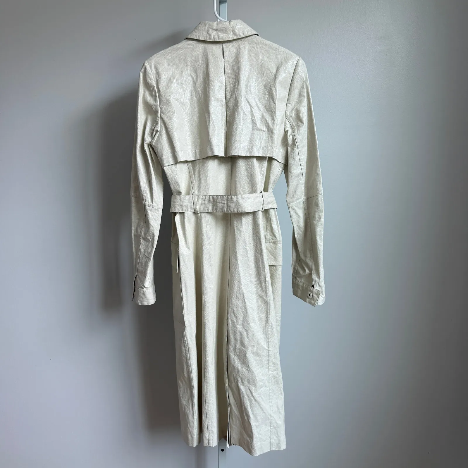 Bill‎ Blass New York Unique VTG 90s Y2K Trench Coat Size 6 Luxury Faux Leather - Image 11