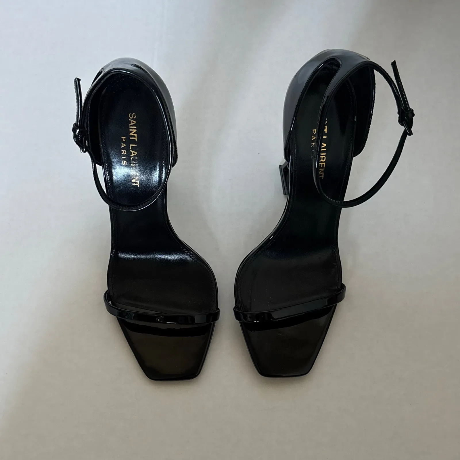 Saint Laurent Opyum YSL High Heel Patent Leather Sandal Pumps Black Size EU 39.5 - Image 3