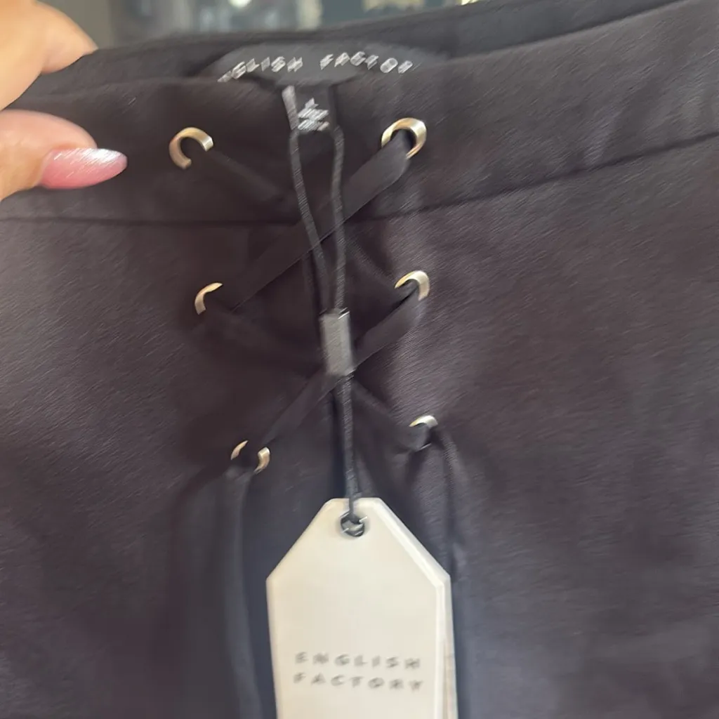 English Factory Black Lace-Up High Waist Skort - Image 3