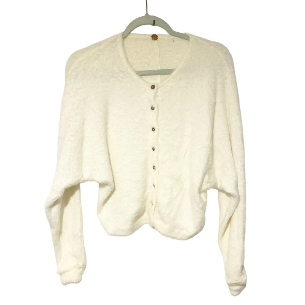 Free People FP One Sela Cardi White Fluffy Eyelash Sweater Cardigan Size Small - Image 2