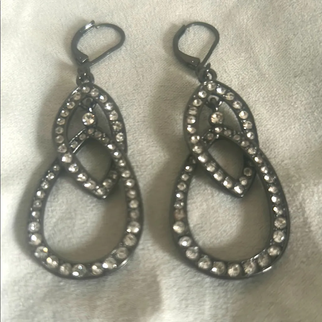 3 Pair Chic Silver Gunmetal Crystal Encrusted Dangle Drop Chandelier Earrings - Image 7